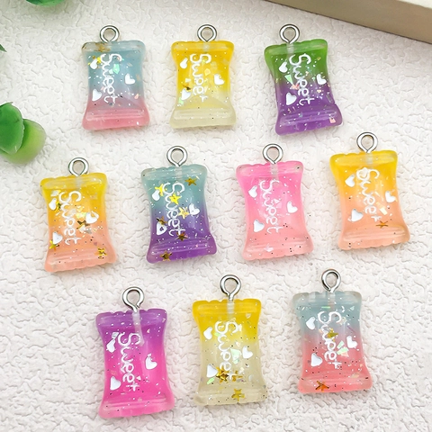 Resin Candy Bear Lollipop DIY Charms Pendants With Metal Rings Gradient Glitter For Jewelry Making Keychain Accessories