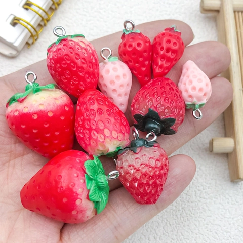 Simulation Strawberry Resin Acrylic Charms DIY Jewelry Making Pendants For Necklace Bracelet Keychain Earrings Craft Accessories