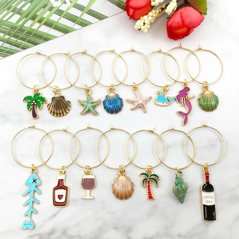 Boucles D'oreilles Créoles Alliage Émaillé Marqueurs Verre À Vin Dessin Animé Océan Voyage Bijoux Décoration Fête Assortis DIY