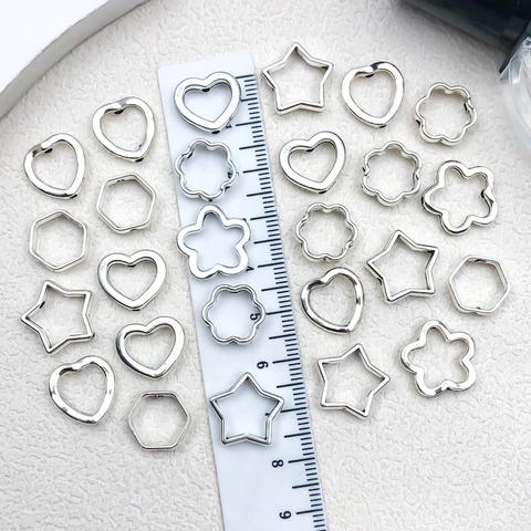Alloy Hollow Heart Star Hexagon Flower Spacer Beads DIY Jewelry Findings Components For Necklace Bracelet Making Silver Tone