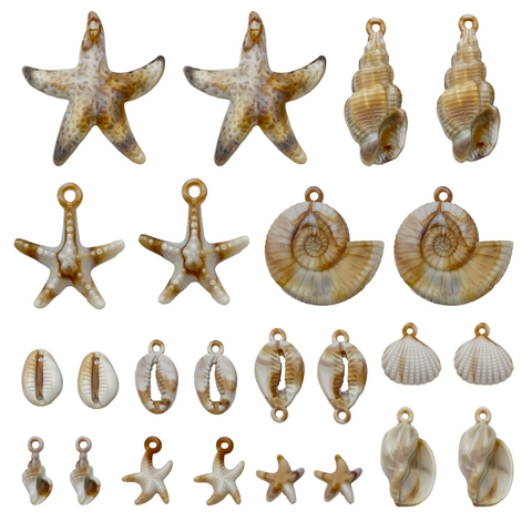 Acrylic Ocean Starfish Conch Shell Pendants Beige Brown Marble Pattern Beads Charms Jewelry Making DIY Necklace Handcraft Findings
