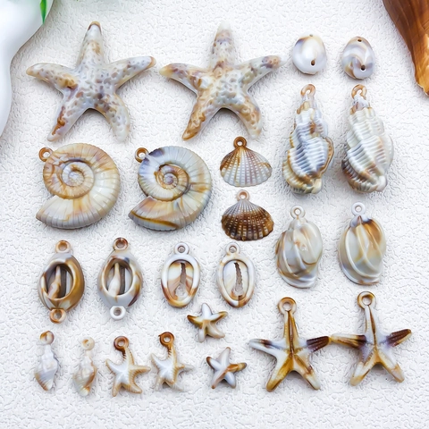 Acrylic Ocean Starfish Conch Shell Pendants Beige Brown Marble Pattern Beads Charms Jewelry Making DIY Necklace Handcraft Findings