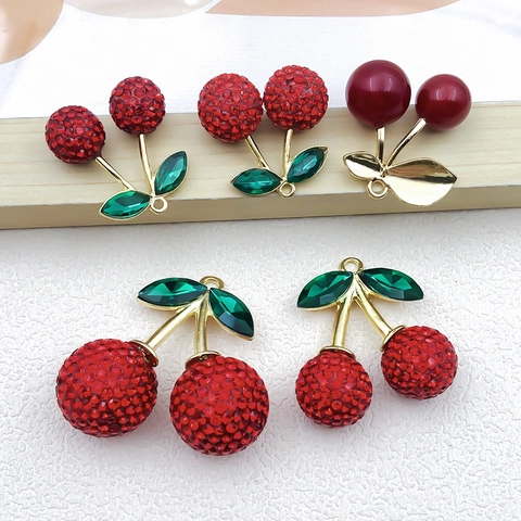 Kirschen DIY Schmuckanhänger Strass Emaille Harz Obst Anhänger Für Halskette Armband Taschen Deko Damen