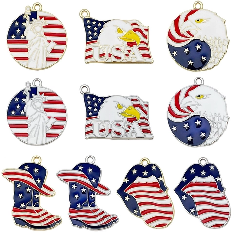 USA Independence Day Patriotic DIY Jewelry Pendants Zinc Alloy Enamel Charms For Necklace Bracelet Key Chain Making Accessory