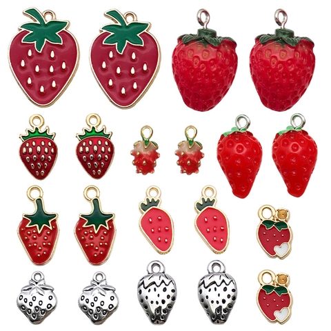 Strawberry Charms Pendants Alloy Enamel Resin Cute Fruit For DIY Jewelry Making Bracelet Necklace Earring Accessories