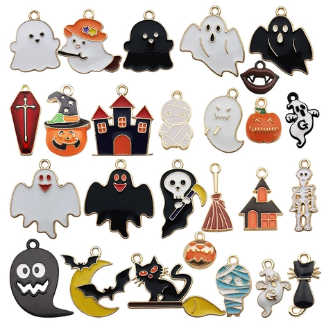 Halloween Enamel Zinc Alloy Charms For DIY Jewelry Making Ghost Pumpkin Bat Wizard Hat Castle Pendants DIY Keychain Bracelet Necklace Material