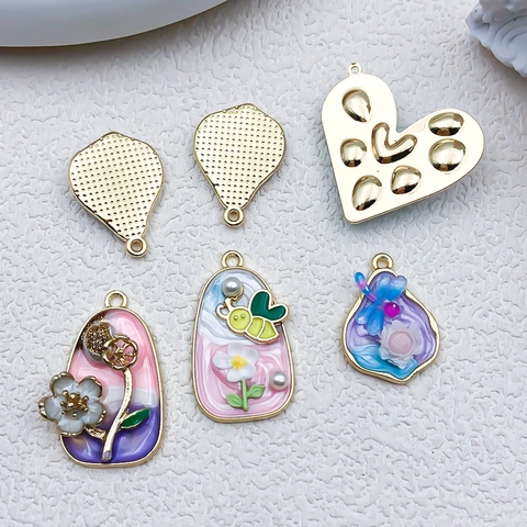 Pendentifs en Alliage Émail Style Jardin de Monet Fleur Papillon Libellule pour Fabrication de Bijoux DIY Collier Bracelet