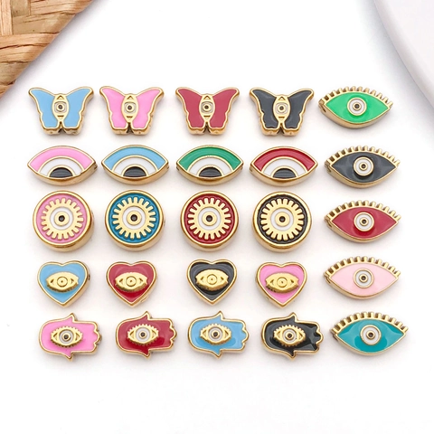 Stainless Steel Enamel Drip Evil Eye Hamsa Hand Heart Butterfly Spacers Beads DIY Bracelet Necklace Jewelry Making Findings Accessories