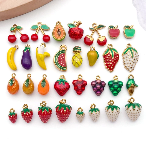 Edelstahl Obst Gemüse Anhänger Emaille Bunte Charms Für DIY Halskette Armband Schmuckherstellung Neuheit