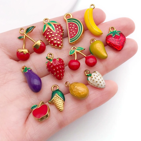 Edelstahl Obst Gemüse Anhänger Emaille Bunte Charms Für DIY Halskette Armband Schmuckherstellung Neuheit