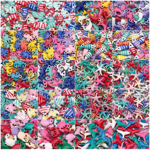 Stainless Steel Enamel Marine Life Charms DIY Mermaid Tail Dolphin Starfish Crab Fish Pendants Jewelry Making Accessories