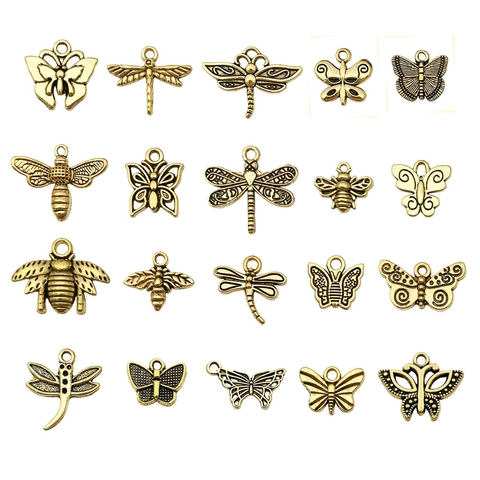 Colgantes de Insectos de Aleación de Zinc Vintage Formas Mariposa Libélula Abeja Huecos Accesorios Joyería DIY