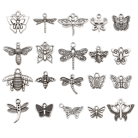Colgantes de Insectos de Aleación de Zinc Vintage Formas Mariposa Libélula Abeja Huecos Accesorios Joyería DIY