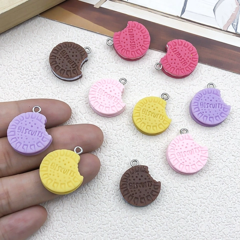 Simulation Sandwich Biscuit Resin Pendants With Metal Loop Cartoon Cookie Charms For DIY Keychain Necklace Jewelry Making Accessories