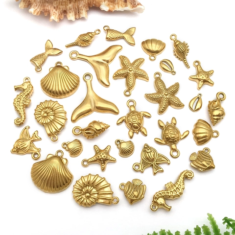 Roestvrij Staal Goud Oceaan Zeedier Schelp Zeester Zeepaardje Vis DIY Hangers Sieraden Maken Componenten