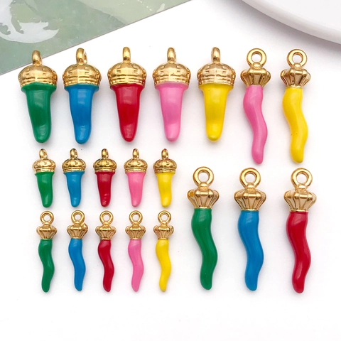 Stainless Steel Enamel Chili Pepper Cornicello Pendants For DIY Jewelry Making Colorful Italian Luck Horn Charms Accessories