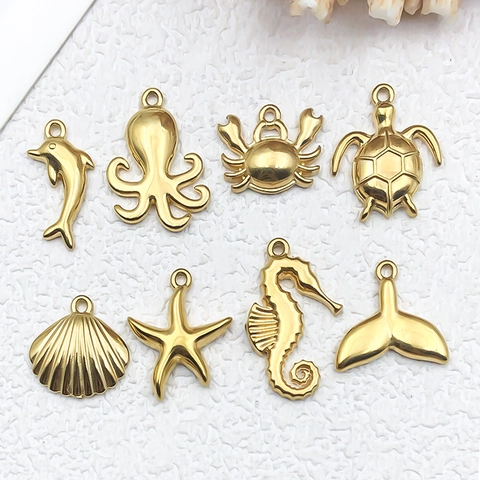DIY Stainless Steel Ocean Life Charms Minimalist Gold Plated Sea Turtle Octopus Seahorse Starfish Pendant For Jewelry Making