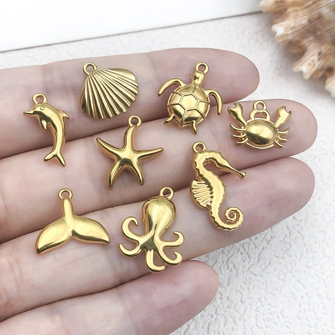 DIY Stainless Steel Ocean Life Charms Minimalist Gold Plated Sea Turtle Octopus Seahorse Starfish Pendant For Jewelry Making