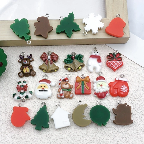 Christmas Resin Pendants Assorted Santa Claus Snowflakes Elk Tree Shapes DIY Jewelry Making Accessories Christmas Gifts