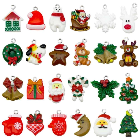 Christmas Resin Pendants Assorted Santa Claus Snowflakes Elk Tree Shapes DIY Jewelry Making Accessories Christmas Gifts