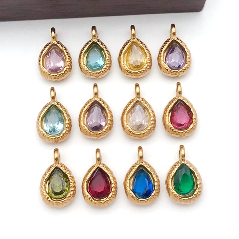 Roestvrij Stalen Druppel Geboortesteen Hanger Voor DIY Sieraden Maken Strass Kleurrijke Druppel Bedel Voor Dames
