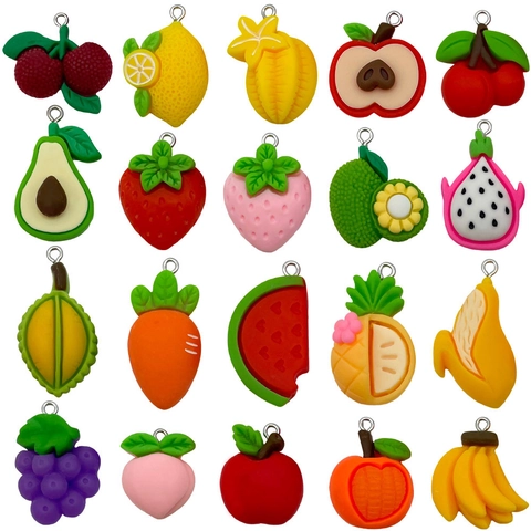 Pendentifs en Résine de Fruits de Simulation Avocat Fraise Banane Pastèque Pendentifs pour DIY Bracelet Collier Porte-clés Bijoux