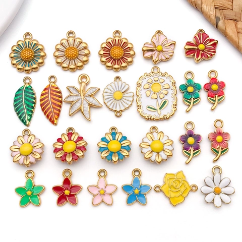 Edelstahl Emaille Blume Blatt Anhänger Sonnenblume Gänseblümchen DIY Schmuckzubehör Für Halskette Armband Herstellung