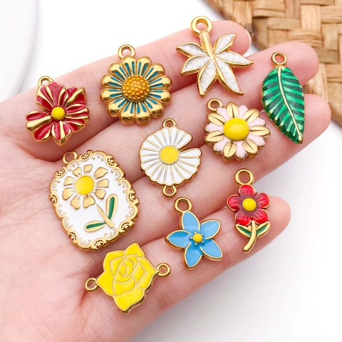 Edelstahl Emaille Blume Blatt Anhänger Sonnenblume Gänseblümchen DIY Schmuckzubehör Für Halskette Armband Herstellung