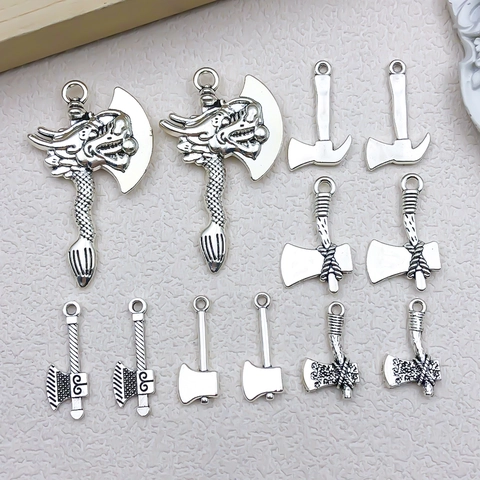 Vintage Zinc Alloy Axe Pendant Charm Antique Silver Tool Shape Dragon Head DIY For Jewelry Making Necklace Keychain