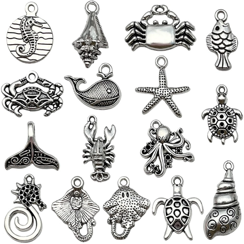 DIY Antiek Zilver Zeedieren Legering Hangers Zeepaardje Zeester Schildpad Krab Charms Voor Sieraden Maken Armband Ketting Accessoires