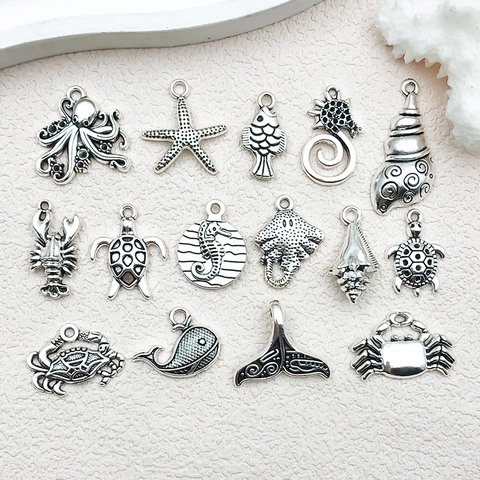DIY Antiek Zilver Zeedieren Legering Hangers Zeepaardje Zeester Schildpad Krab Charms Voor Sieraden Maken Armband Ketting Accessoires