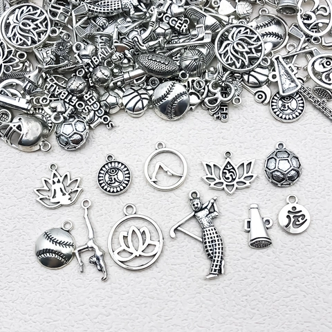 Antique Silver Sport Series Zinc Alloy Pendants DIY Jewelry Accessories Soccer Basketball Golf Gym Dumbbell Charms For Bracelet Necklace