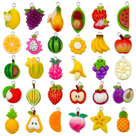 DIY Resin Simulation Fruit Vegetable Pendants Jewelry Making Cute Banana Strawberry Pineapple Charms Sweet Jewelry Findings For Bracelets Necklaces