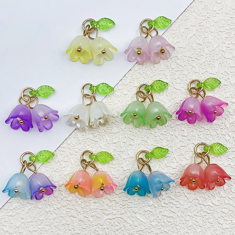 3D Acrylic Lily Of The Valley Flower Pendant With Green Leaf Multicolor Floral Charms For DIY Necklace Jewelry Making Accessories