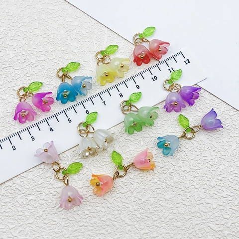 3D Acrylic Lily Of The Valley Flower Pendant With Green Leaf Multicolor Floral Charms For DIY Necklace Jewelry Making Accessories