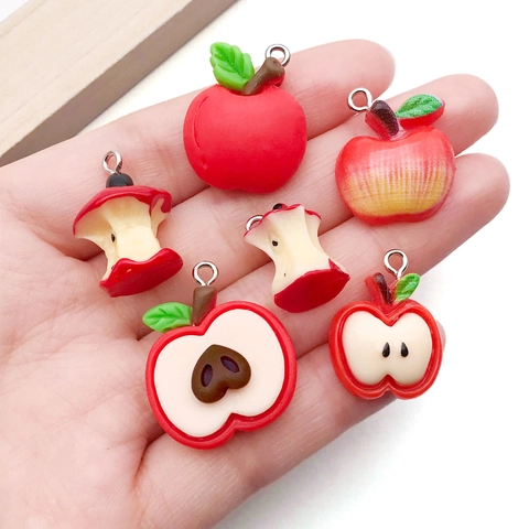 Pendentifs Fruits en Résine Simulation Pomme Cerise Rouges Charmes Bijoux DIY Pour Boucles D'oreilles Collier Bracelet Artisanat