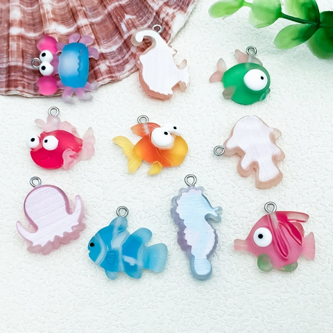 Cartoon Resin Ocean Animal Sea Horse Octopus Pendants Drip Glue DIY Keychain Accessories Jewelry Hanging Ornament For Kids