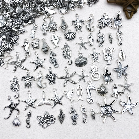 Ocean Sea Creature Pendants For Jewelry Making Zinc Alloy Enamel Starfish Shell Seahorse Turtle Dolphin Mermaid DIY Charms