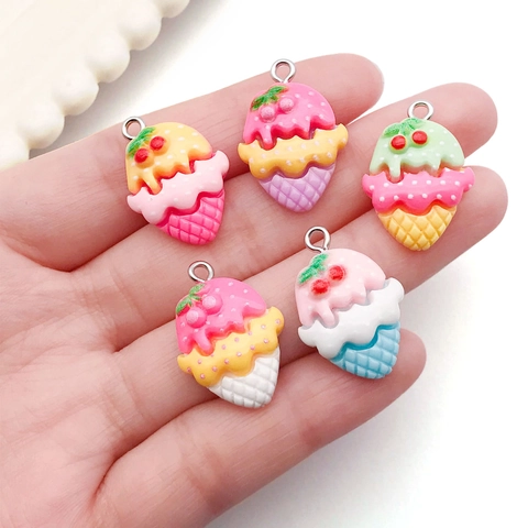 Simulation Resin Ice Cream Cone Pendants Colorful Food Charms For DIY Jewelry Making Keychain Pendant Accessories For Women Kids