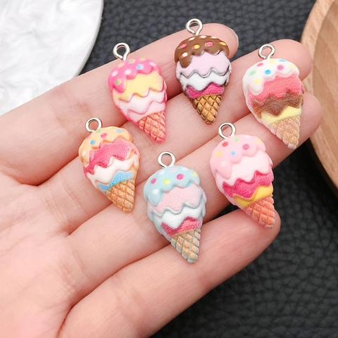 Breloques de Cône de Glace en Résine de Simulation pour DIY Porte-clés Collier Boucle d'Oreille Pendentifs Nourriture