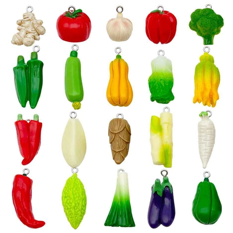 Simulation Vegetable Fruit Resin Charms For DIY Jewelry Making Keychain Pendant Broccoli Tomato Pumpkin Carrot Resin Pendants