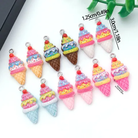 Simulation Strawberry Ice Cream Cone Resin Charms DIY Jewelry Accessories For Necklace Bracelet Earrings Keychain Pendants Craft Supplies