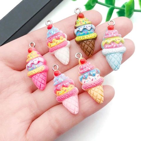 Simulation Strawberry Ice Cream Cone Resin Charms DIY Jewelry Accessories For Necklace Bracelet Earrings Keychain Pendants Craft Supplies