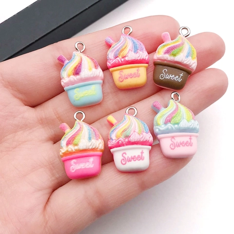 DIY Resin Dessert Pendant Set Cartoon Ice Cream Cake Milkshake Charms For Earrings Bracelet Keychain Making Jewelry Craft Accessory