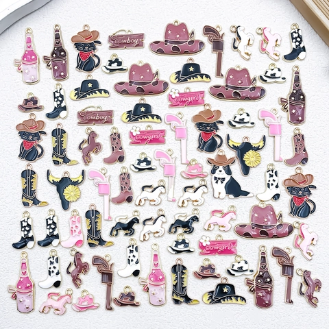 Δυτικό Cowboy Σμάλτο Κράμα Ψευδαργύρου Charms Για DIY Κολιέ Σκουλαρίκια Βραχιόλι Κατασκευή Καπέλο Cowboy Μπότες Άλογο Σχήμα Μενταγιόν Αξεσουάρ Κοσμημάτων