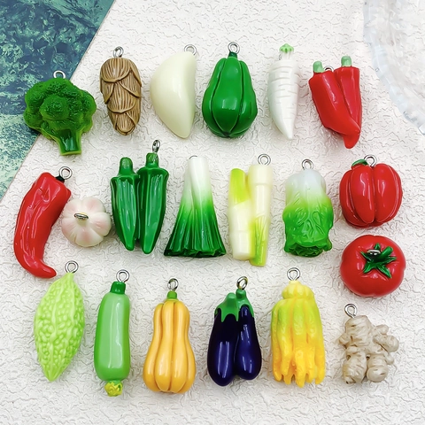 Simulation Vegetable Fruit Resin Charms For DIY Jewelry Making Keychain Pendant Broccoli Tomato Pumpkin Carrot Resin Pendants