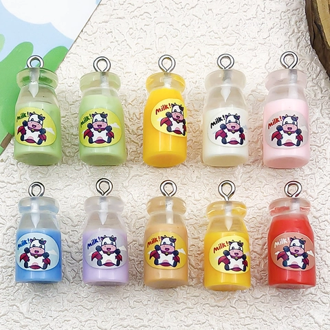DIY Resin Colorful Milk Bottle Pendants Miniature Simulation Drinks Charms For Earrings Necklace Keychain Jewelry Making Accessories