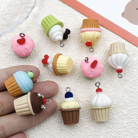 Cute Simulation Resin Cupcake Pendants For DIY Jewelry Making Keychain Earrings Sweet Food Play Heart Fruit Charms