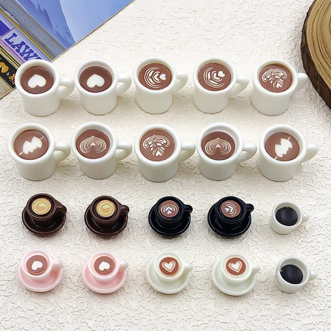 Miniature 3D Resin Coffee Cup Pendants Latte Art Pattern DIY Dollhouse Accessories For Keychain Jewelry Making Supplies