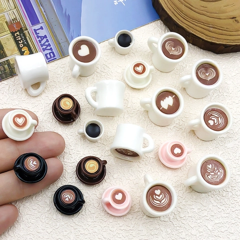 Miniature 3D Resin Coffee Cup Pendants Latte Art Pattern DIY Dollhouse Accessories For Keychain Jewelry Making Supplies